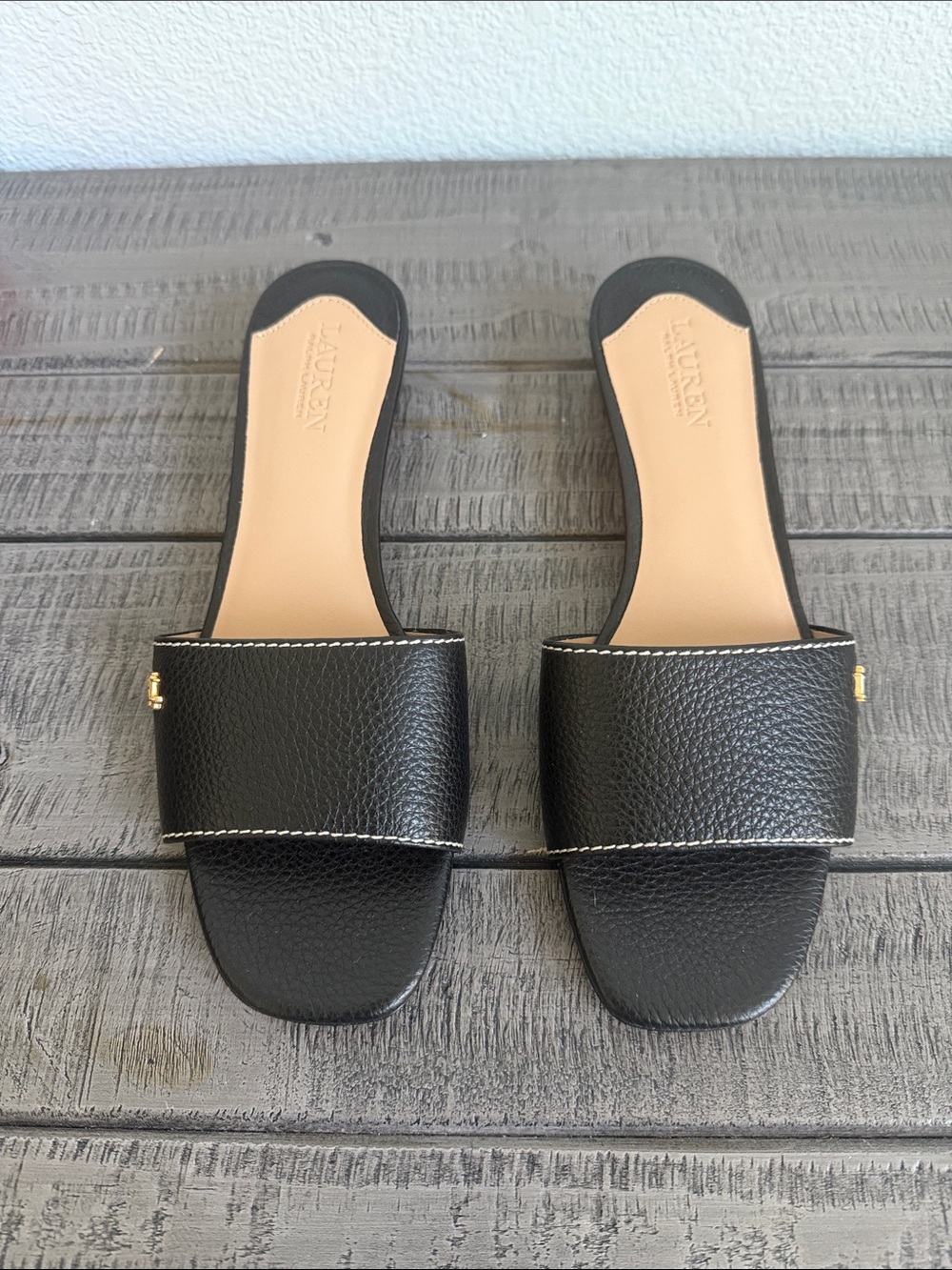 Lauren Ralph Lauren Black Women's Fay Slip-On Slide Dress Sandals NWOB